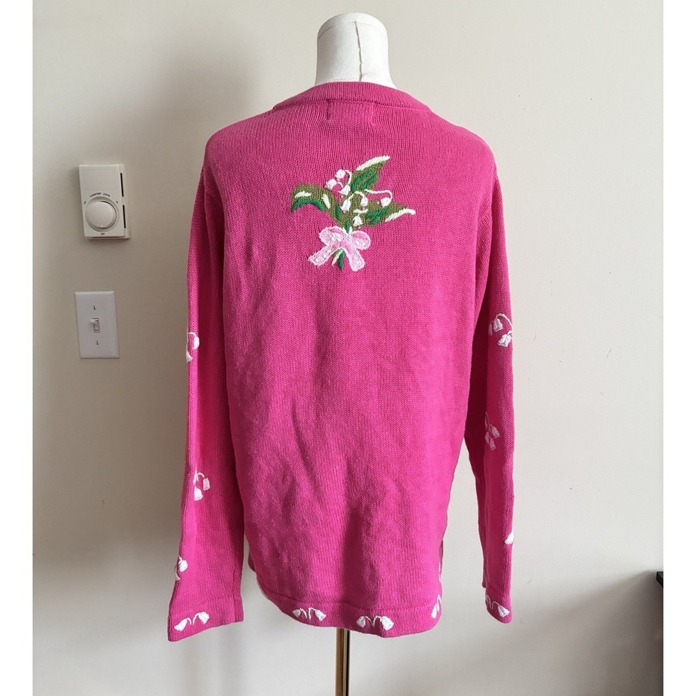VTG 90s Spring Wild Flowers Embroidered Cotton‎ Cardigan Medium Pink Cottage - Picture 6 of 6